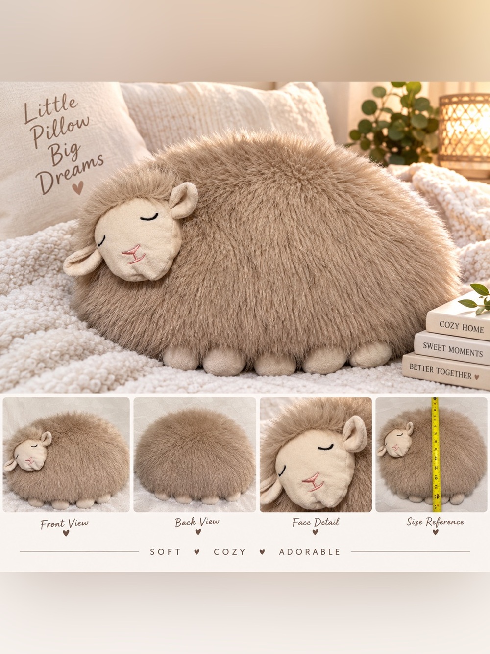 Plush Sheep Decorative Pillow - Soft Beige